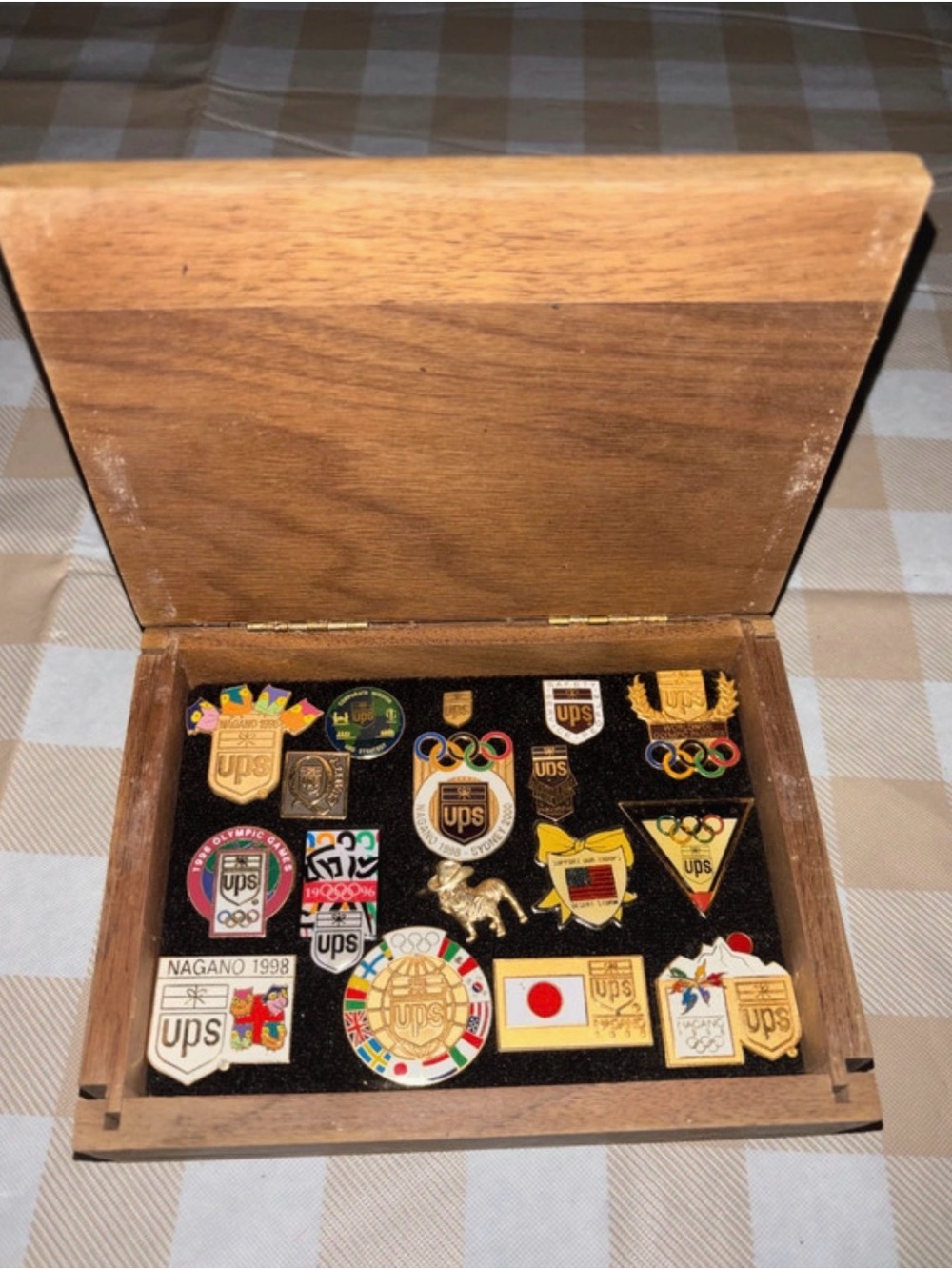 UPS Olympic Pin Collection in Wood Display Box - Brown